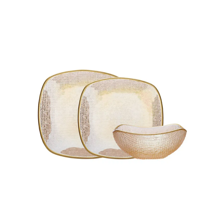 Karaca Goya Cream Glass 18 Pieces 6 Person Dinnerware SET, Gold