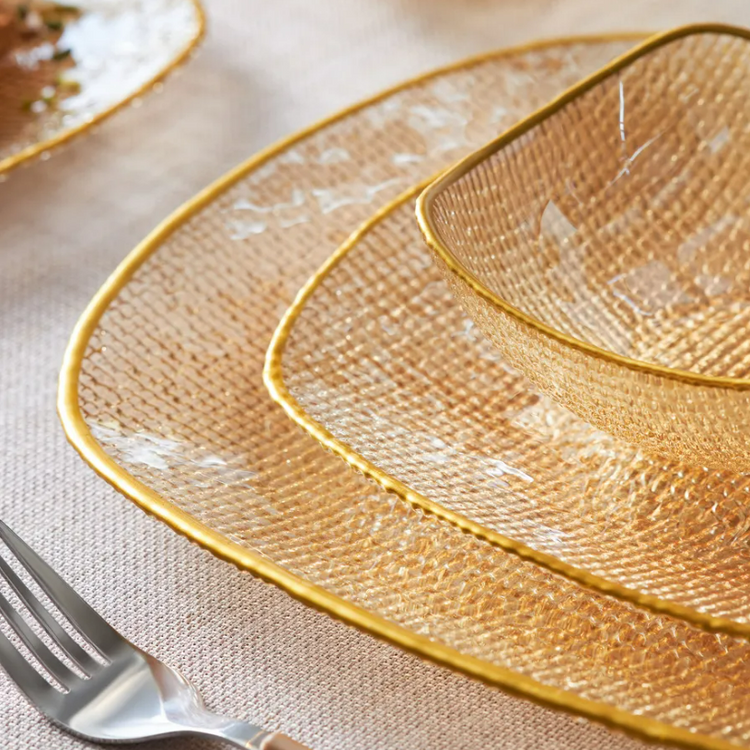 Karaca Goya Cream Glass 18 Pieces 6 Person Dinnerware SET, Gold