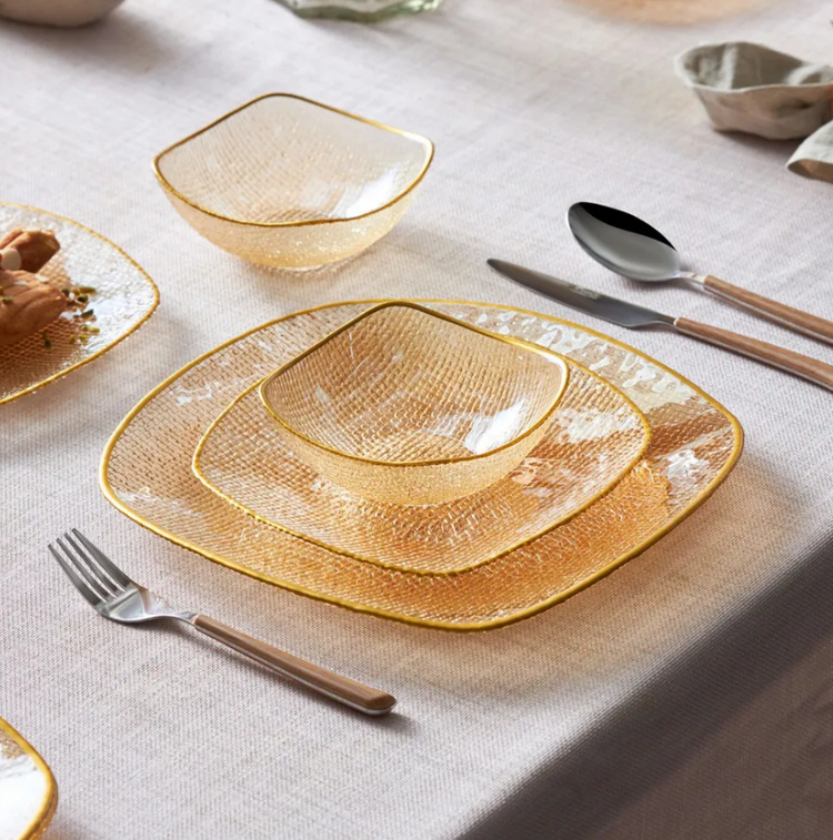 Karaca Goya Cream Glass 18 Pieces 6 Person Dinnerware SET, Gold
