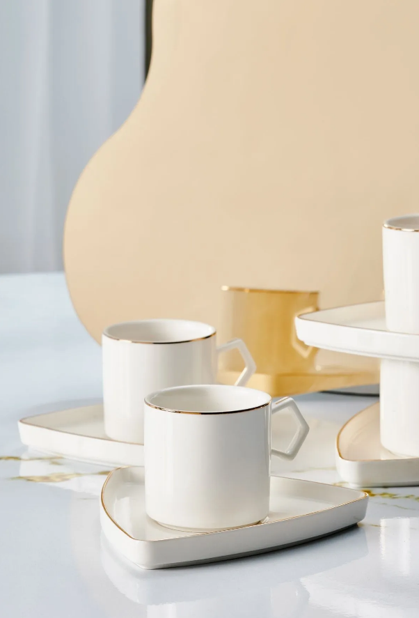 KARACA STREAMLINE GEO 6-PERSON 90 ML COFFEE CUP SET, WHITE