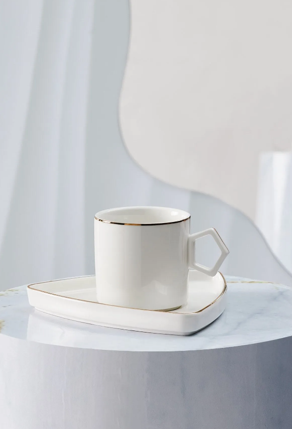 KARACA STREAMLINE GEO 6-PERSON 90 ML COFFEE CUP SET, WHITE