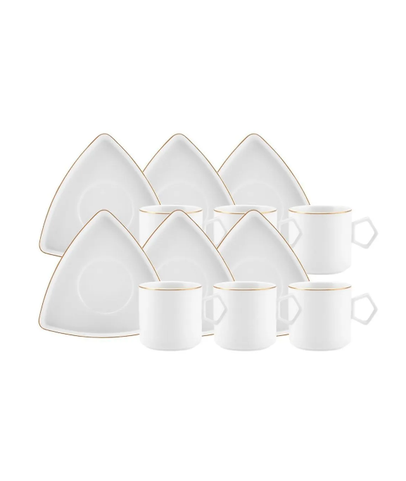 KARACA STREAMLINE GEO 6-PERSON 90 ML COFFEE CUP SET, WHITE