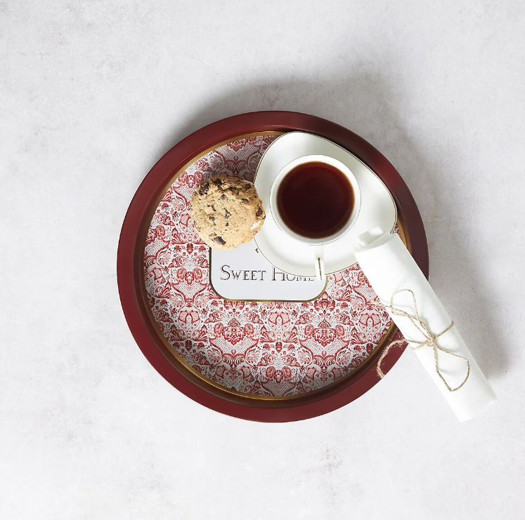 KARACA WHITNEY RED METAL ROUND TRAY 31 CM