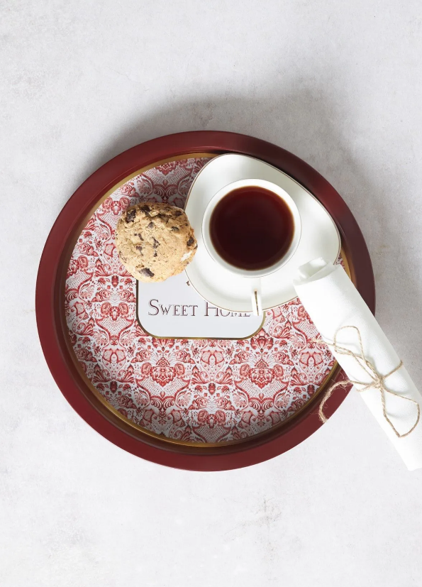 KARACA WHITNEY RED METAL ROUND TRAY 31 CM