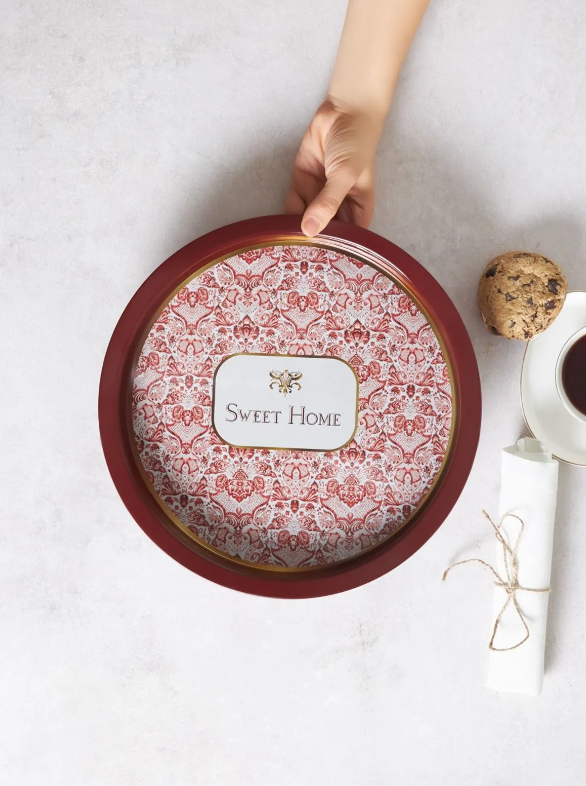 KARACA WHITNEY RED METAL ROUND TRAY 31 CM