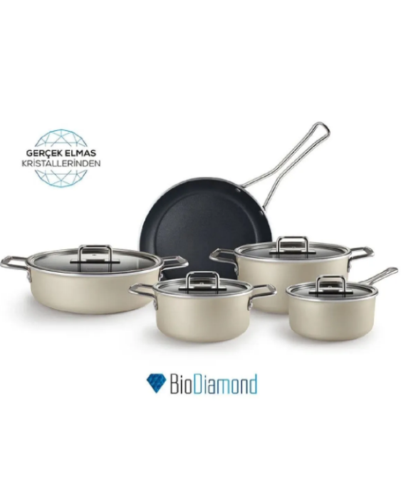 KARACA MASTERMAID BIO DIAMOND 9-PIECE COOKWARE SET, CREAM
