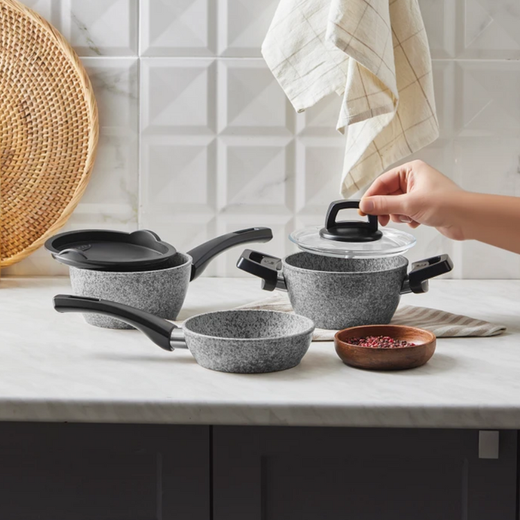 KARACA BIOGRANITE GREY STONE MINI 5-PIECE COOKWARE SET, GRAY