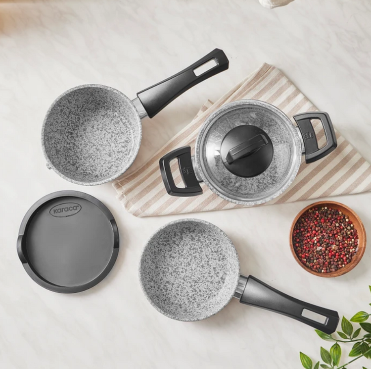 KARACA BIOGRANITE GREY STONE MINI 5-PIECE COOKWARE SET, GRAY