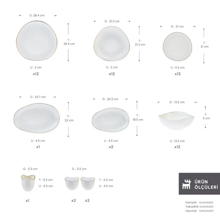 KARACA STREAMLINE MIDDLE 56-PIECE 12-PERSON DINNER SET, GOLD