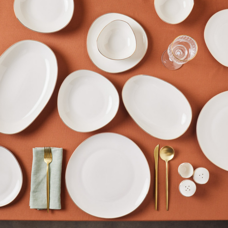 KARACA STREAMLINE MIDDLE 56-PIECE 12-PERSON DINNER SET, GOLD