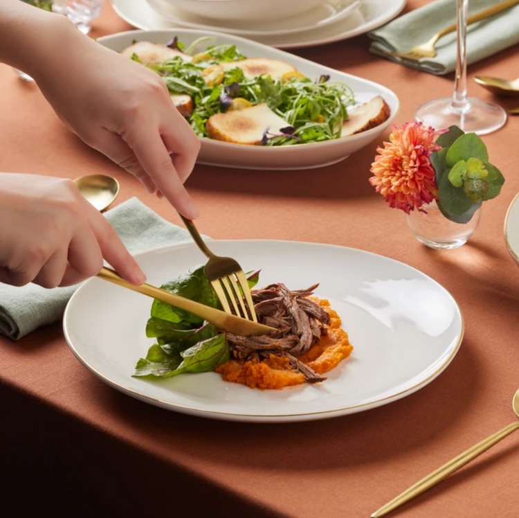 KARACA STREAMLINE MIDDLE 56-PIECE 12-PERSON DINNER SET, GOLD