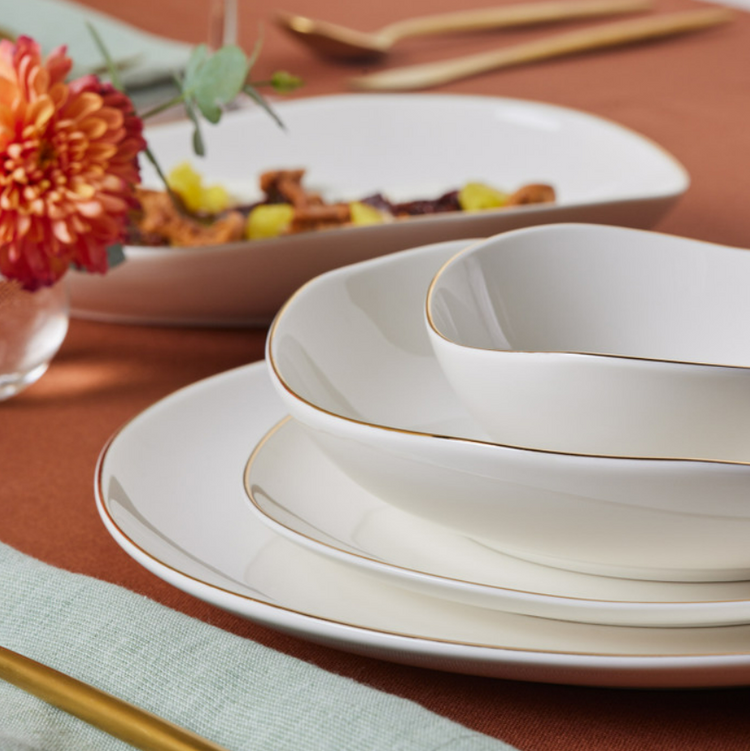 KARACA STREAMLINE MIDDLE 56-PIECE 12-PERSON DINNER SET, GOLD