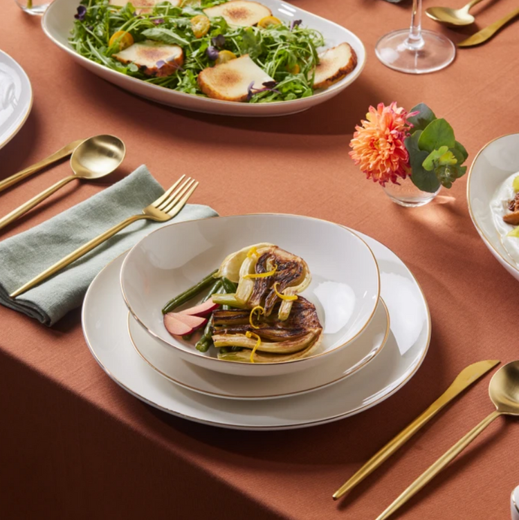 KARACA STREAMLINE MIDDLE 56-PIECE 12-PERSON DINNER SET, GOLD