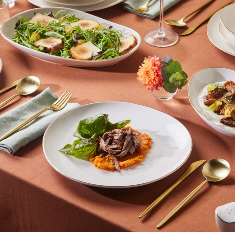 KARACA STREAMLINE MIDDLE 56-PIECE 12-PERSON DINNER SET, GOLD