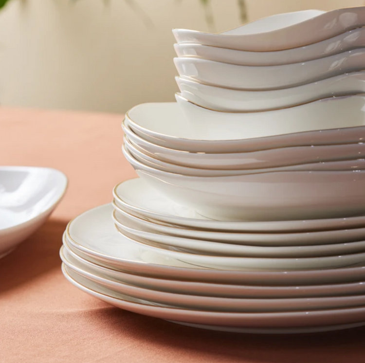 KARACA STREAMLINE MIDDLE 56-PIECE 12-PERSON DINNER SET, GOLD
