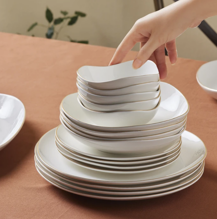 KARACA STREAMLINE MIDDLE 56-PIECE 12-PERSON DINNER SET, GOLD