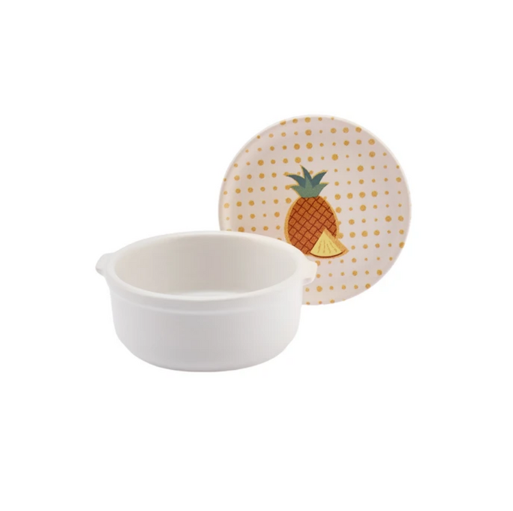 KARACA POLKA DOT PINEAPPLE BREAKFAST BOWL with LID , MULTICOLOR