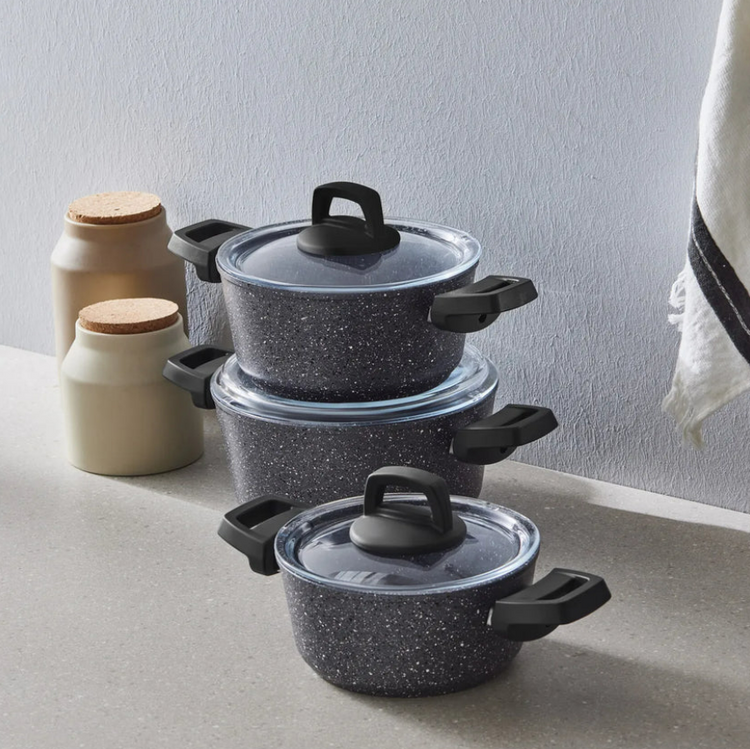 KARACA BIOGRANITE ATLAS 6-PIECE MIDI COOKWARE SET, BLACK