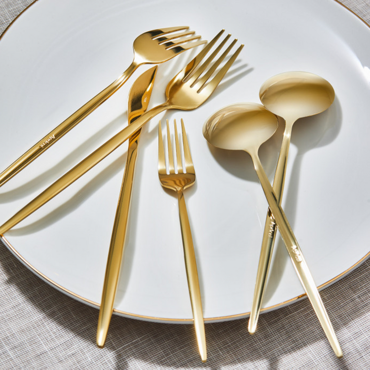 APRICOT FARO 24-PIECE CUTLERY SET WITH BOX, SHINY GOLD