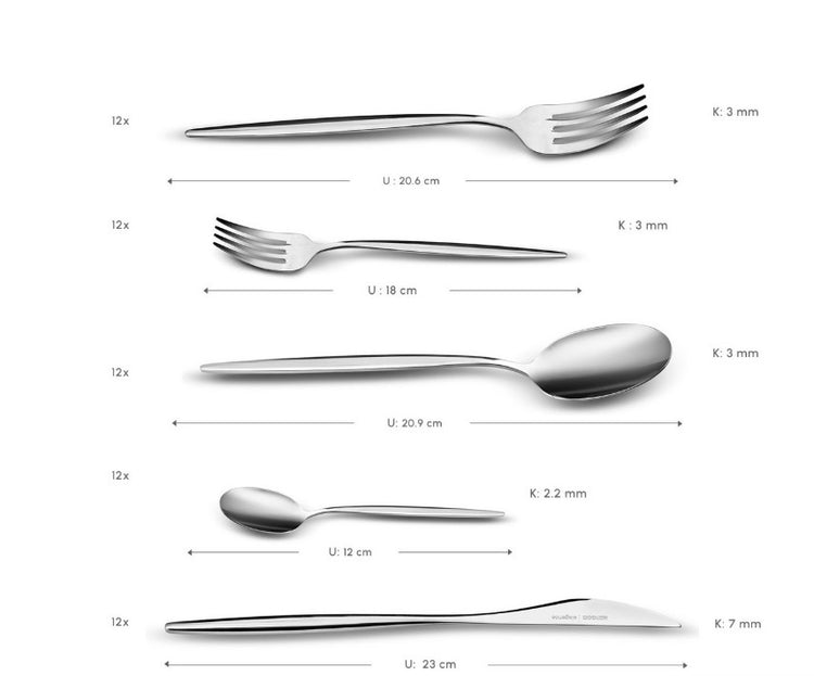 KARACA LIZBON PLATINUM 60-PIECE CUTLERY SET FOR 12 PEOPLE
