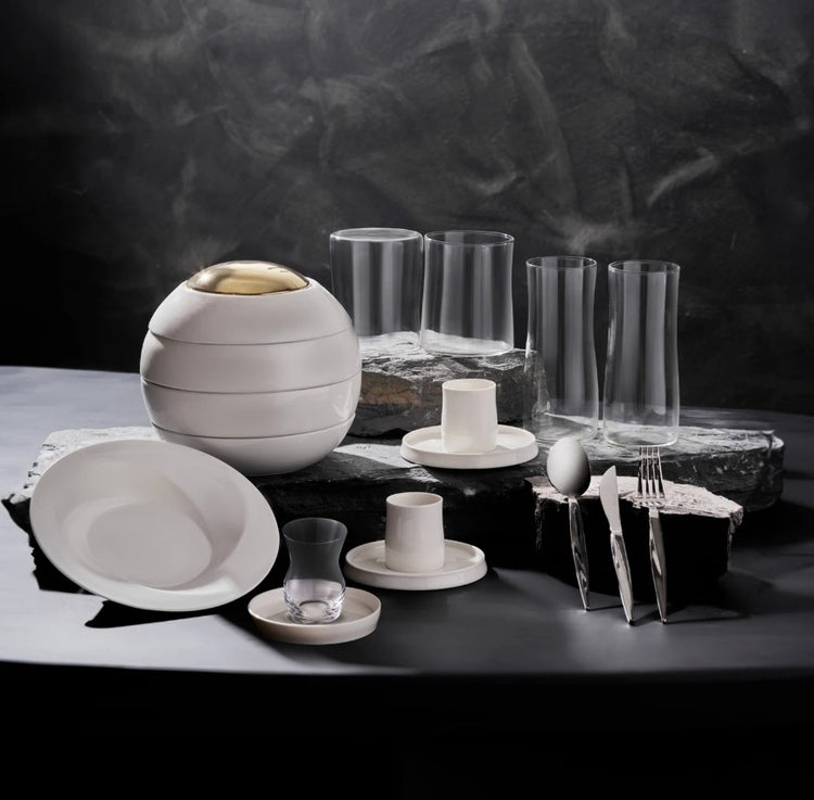 KARACA X SARIYER DESIGN 316 ELEGANCE SARIYER PLATINUM 84-PIECE CUTLERY SET FOR 12 PEOPLE