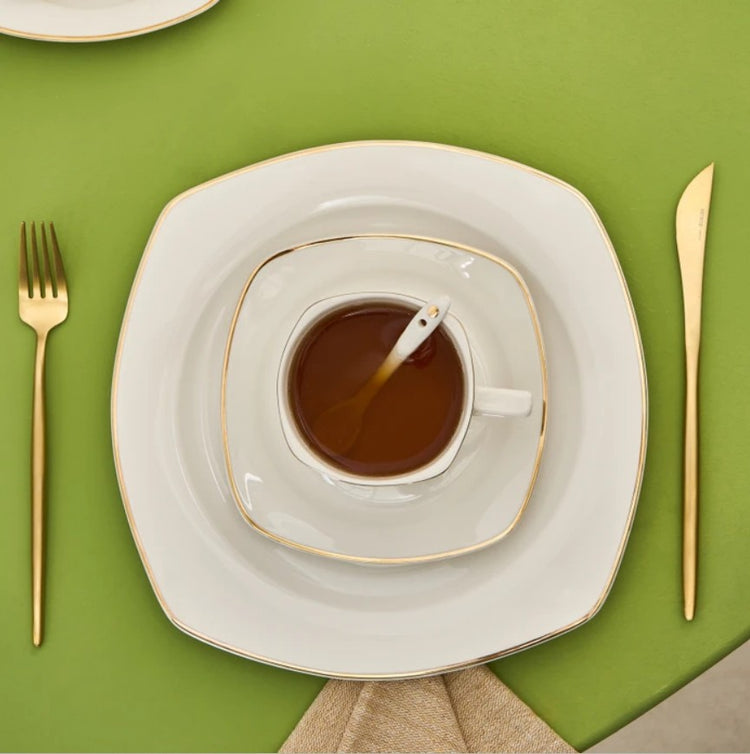 KARACA ELEGANCE BONE NICOLA 32-PIECE BREAKFAST SET FOR 6 PEOPLE GOLD
