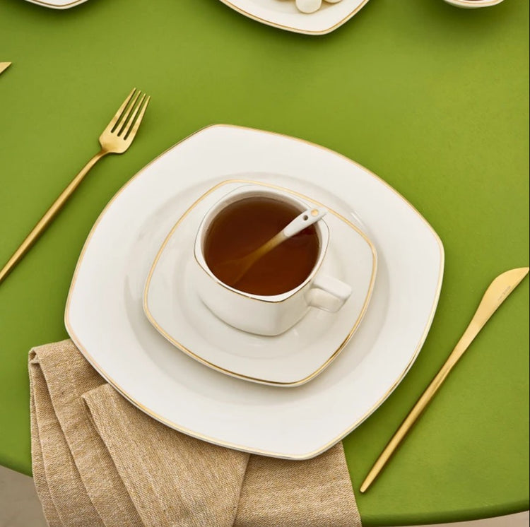 KARACA ELEGANCE BONE NICOLA 32-PIECE BREAKFAST SET FOR 6 PEOPLE GOLD