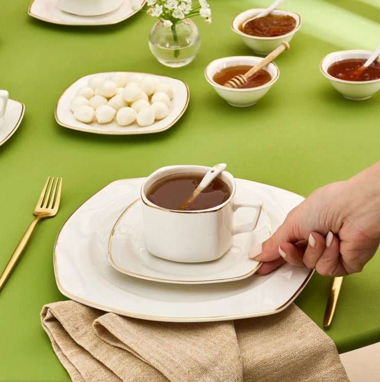 KARACA ELEGANCE BONE NICOLA 32-PIECE BREAKFAST SET FOR 6 PEOPLE GOLD