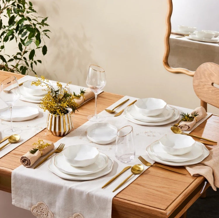 KARACA STREAM BONE MIA 20-PIECE DINNER SET FOR 6 PEOPLE, GOLD