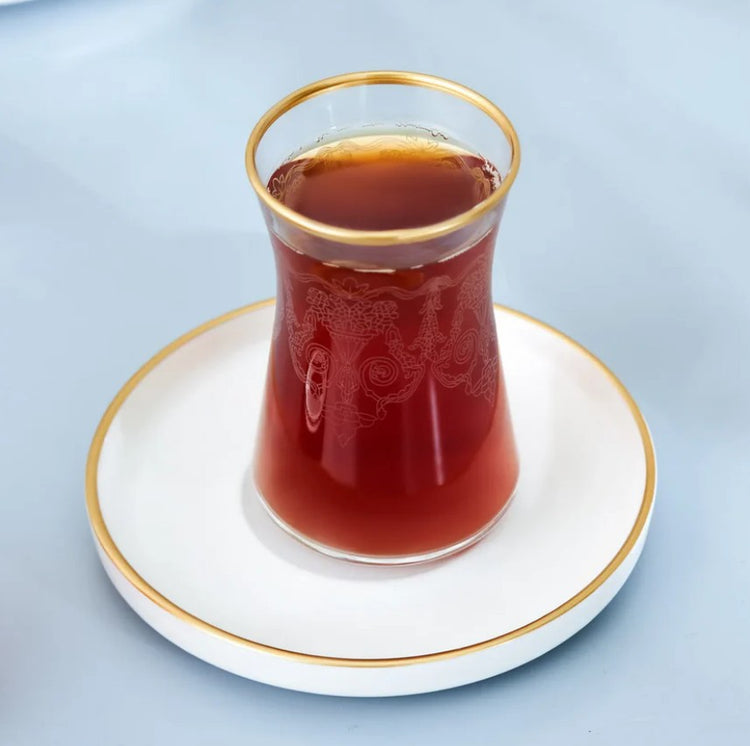 KARACA ATHEN 6 PERSON PATTERNED TEA SET, 12 PIECES, GOLD