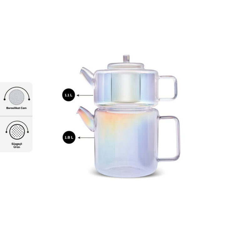 KARACA FLAT BOROSILICATE GLASS MIDI TEAPOT LUSTER