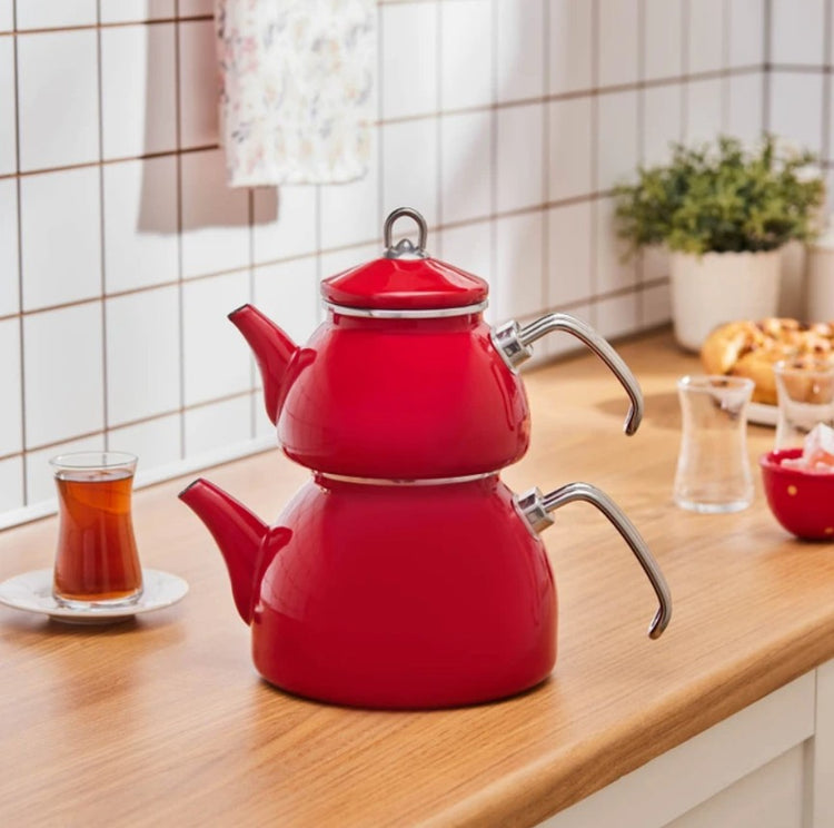 KARACA LORETO ENAMEL TEAPOT SET RED