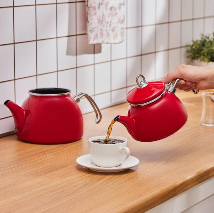 KARACA LORETO ENAMEL TEAPOT SET RED