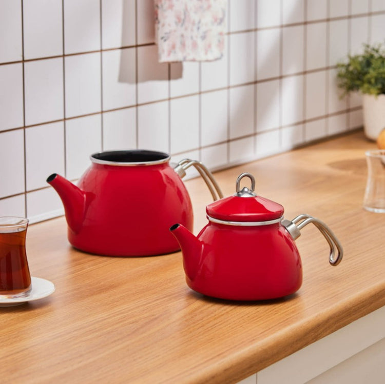 KARACA LORETO ENAMEL TEAPOT SET RED