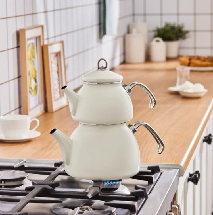 KARACA LORETO ENAMEL TEAPOT SET CREAM