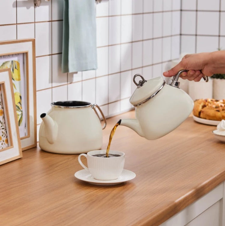 KARACA LORETO ENAMEL TEAPOT SET CREAM