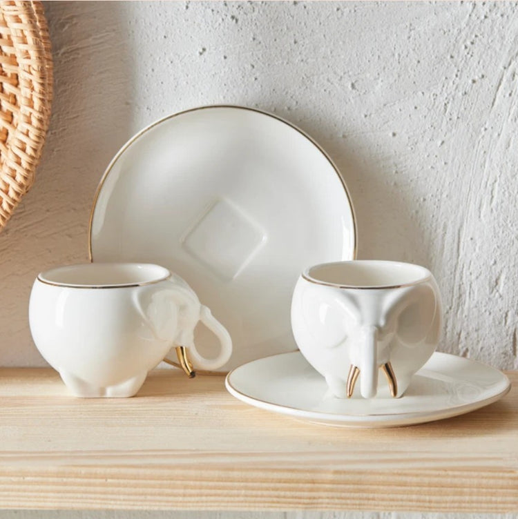 KARACA ELEPHANT 2-PERSON PORCELAIN COFFEE CUP SET 90 ML