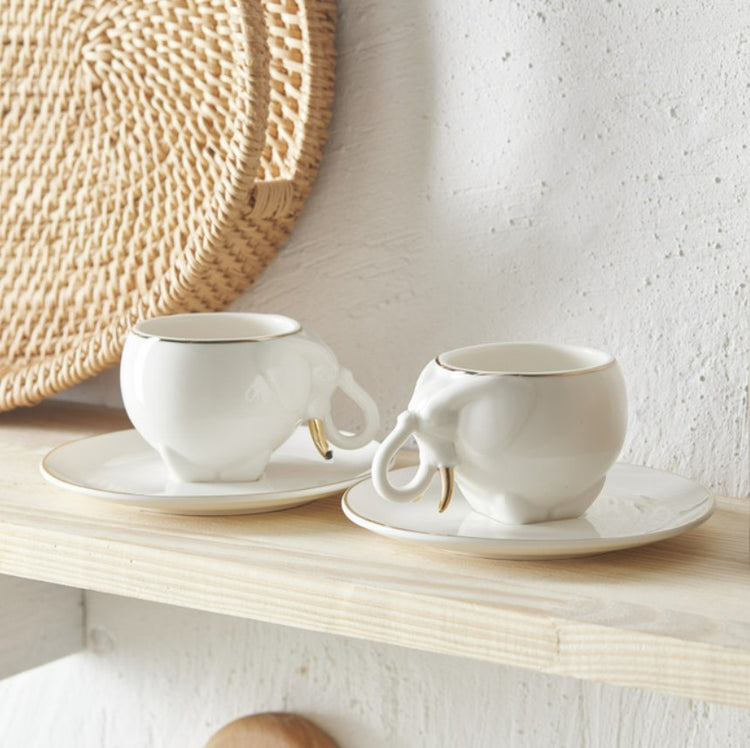KARACA ELEPHANT 2-PERSON PORCELAIN COFFEE CUP SET 90 ML