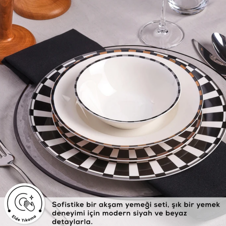 KARACA ELEGANCE BONE ARIES 24-PIECE 6-PERSON DINNER SET BLACK