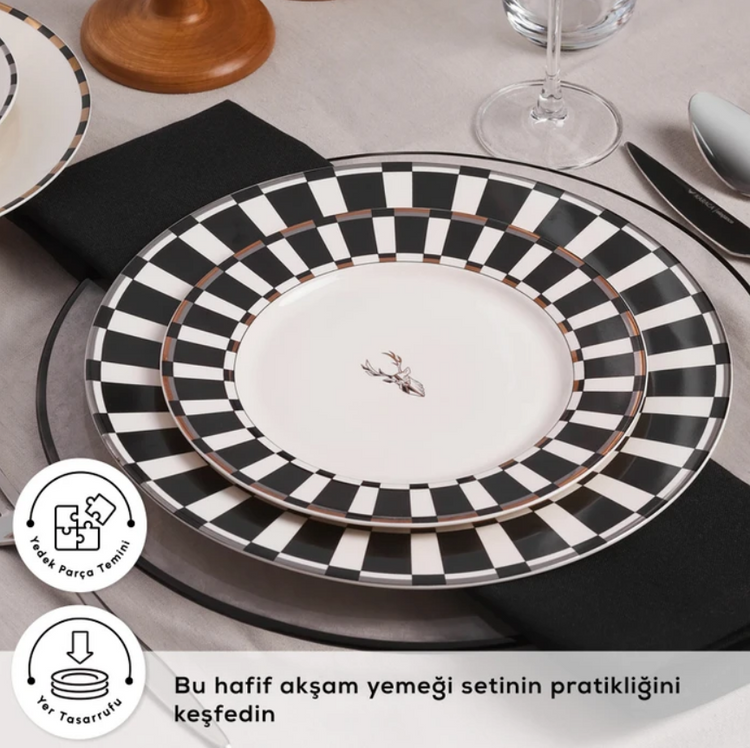 KARACA ELEGANCE BONE ARIES 24-PIECE 6-PERSON DINNER SET BLACK