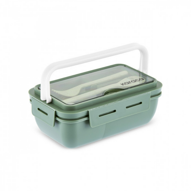 KARACA FUSCA LUNCH BOX WITH FORK AND SPOON, GREEN