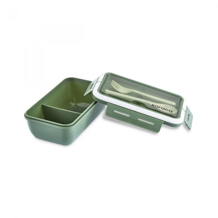 KARACA FUSCA LUNCH BOX WITH FORK AND SPOON, GREEN