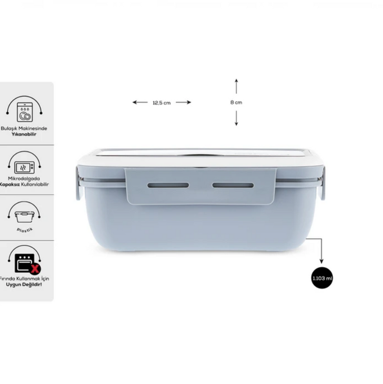 KARACA FUSCA LUNCH BOX WITH FORK AND SPOON, GRAY