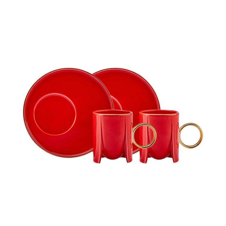 KARACA ADEL RED 75 mL Espresso Cup Set for 2 People