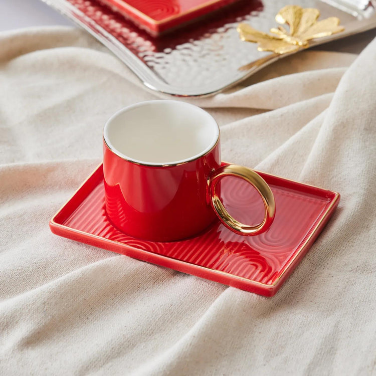 KARACA SOHO RED 80 mL Coffee Cup Set for 2 People