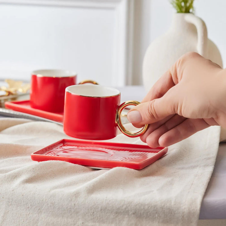 KARACA SOHO RED 80 mL Coffee Cup Set for 2 People