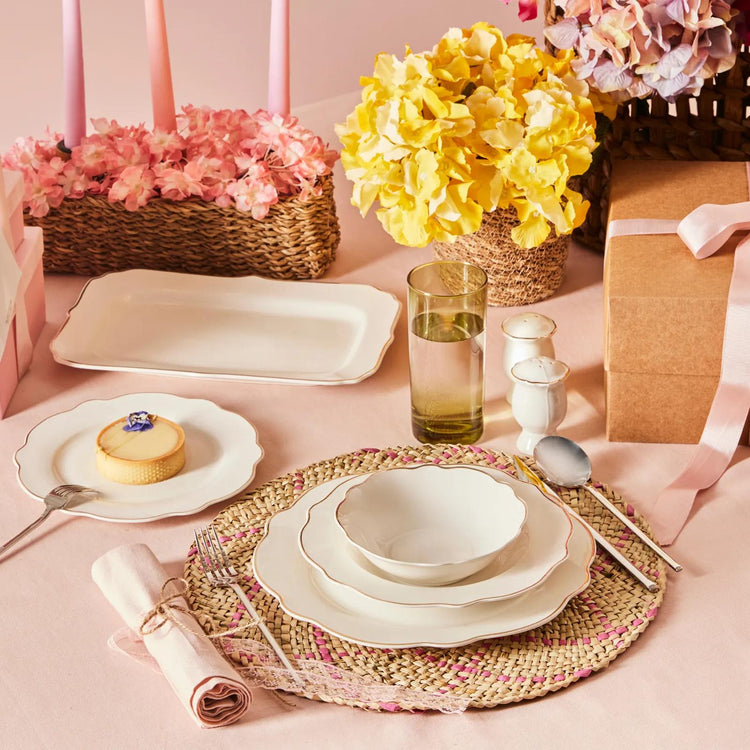 KARACA DAISY GOLD WAVE SHAPE PLATTER 27-PIECE 6-PERSON DINNER SET