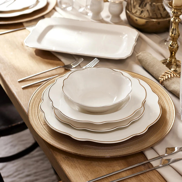 KARACA DAISY GOLD WAVE SHAPE PLATTER 27-PIECE 6-PERSON DINNER SET