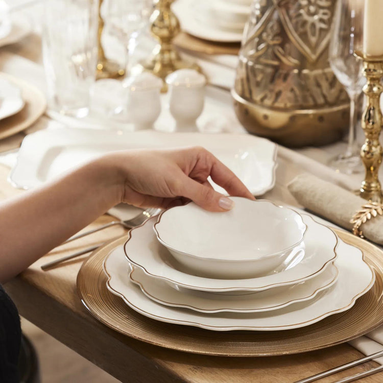 KARACA DAISY GOLD WAVE SHAPE PLATTER 27-PIECE 6-PERSON DINNER SET