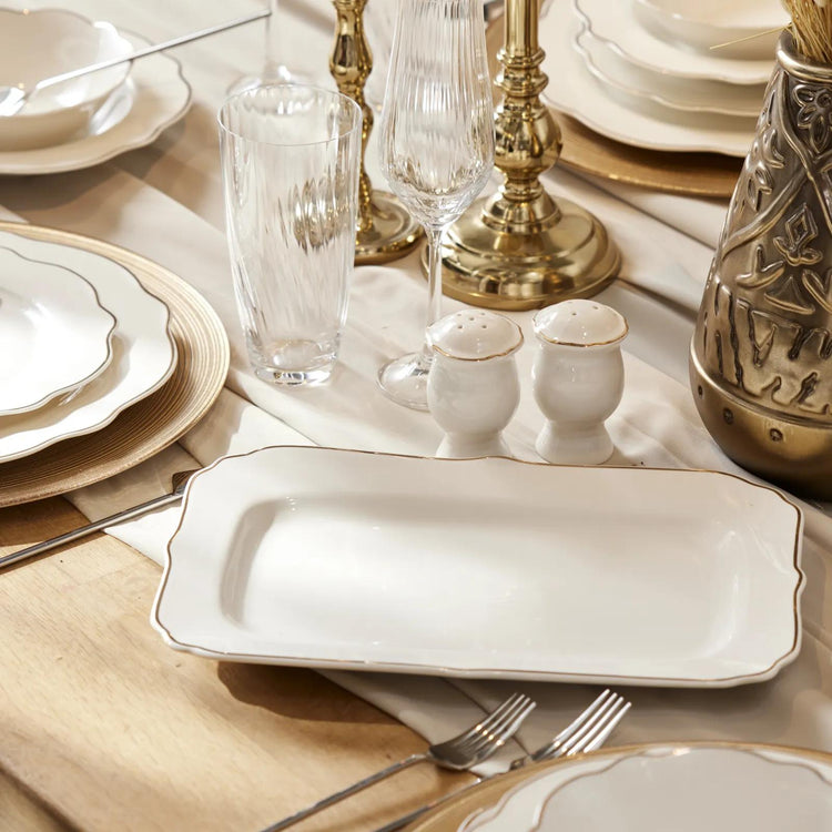 KARACA DAISY GOLD WAVE SHAPE PLATTER 27-PIECE 6-PERSON DINNER SET